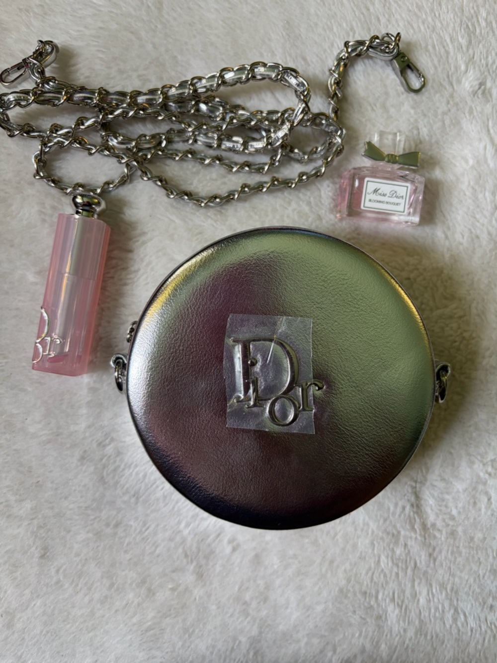 Dior Silver  mini Round crossbody bag /coin purse